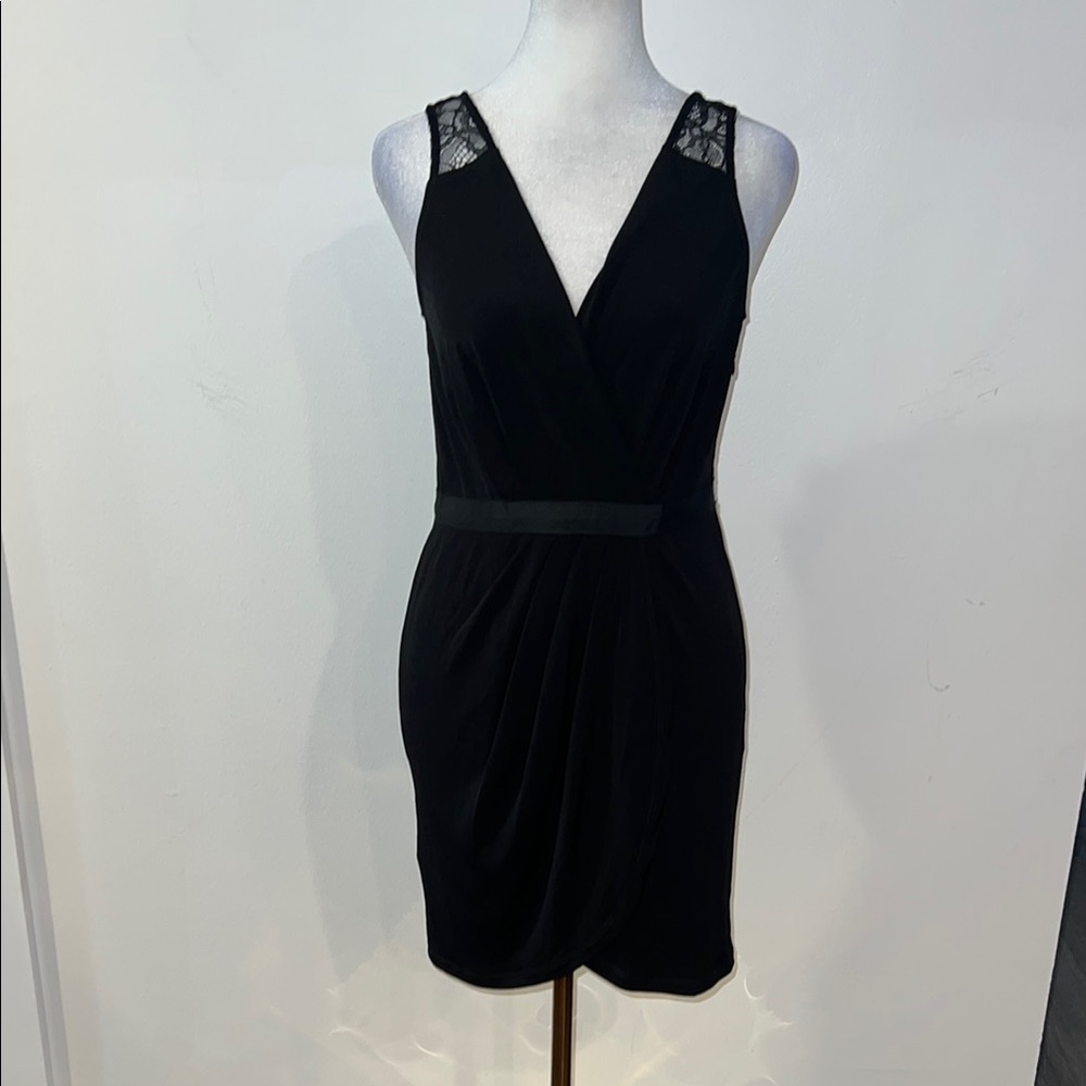 BCBGeneration Black Wrap Bodycon Pleated Cocktail Dress